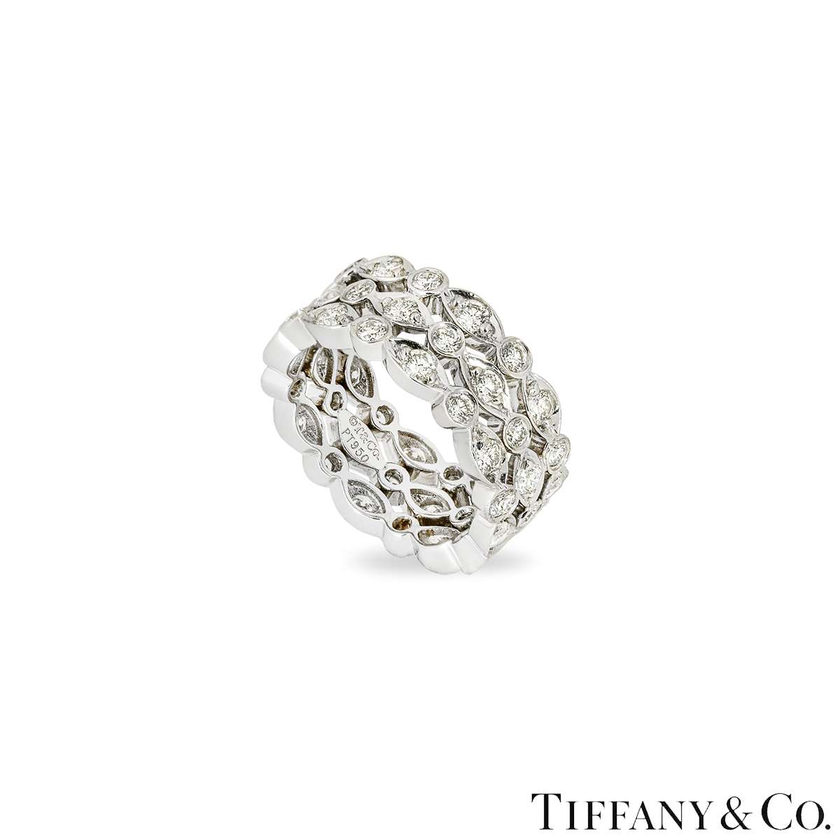Tiffany & Co. Platinum 3 Row Diamond Jazz Eternity Ring Size 48 1.32ct TDW